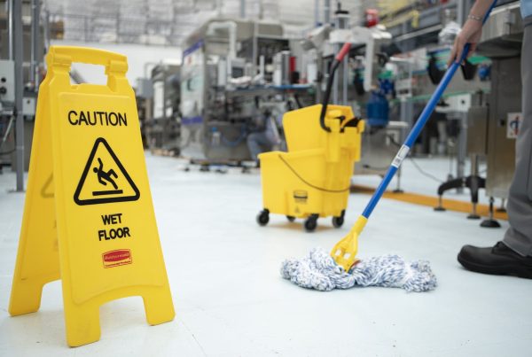 Professional commercial cleaning service team working in an office